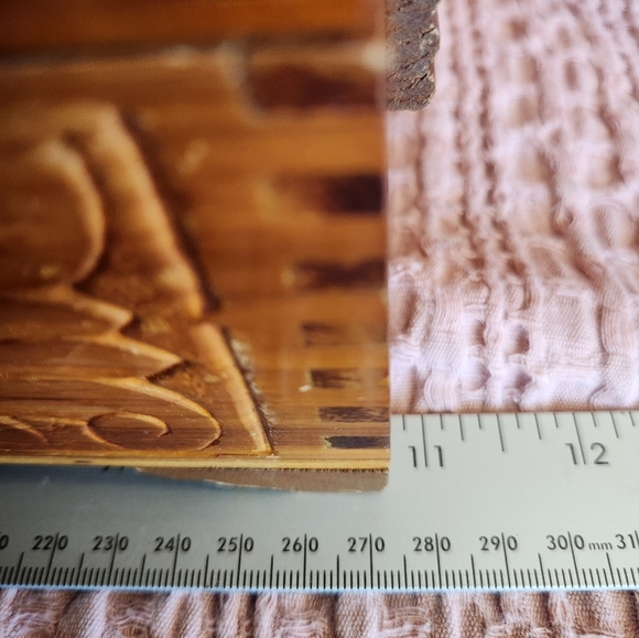 Vintage Handmade Carved Wood Vanity Cedar Wood Box w/ Painted Dome Lid & Mirror - Picture 15 of 15